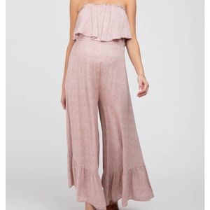 PINK BLUSH Mauve Floral Strapless Ruffle Hem Maternity Jumpsuit LARGE